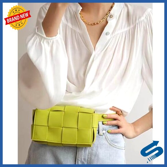 MANDRN | The Woven Atlas - Sand Leather Fanny Pack Mini Woven Crossbody Fanny Pack Waist Bag Adjustable Strap